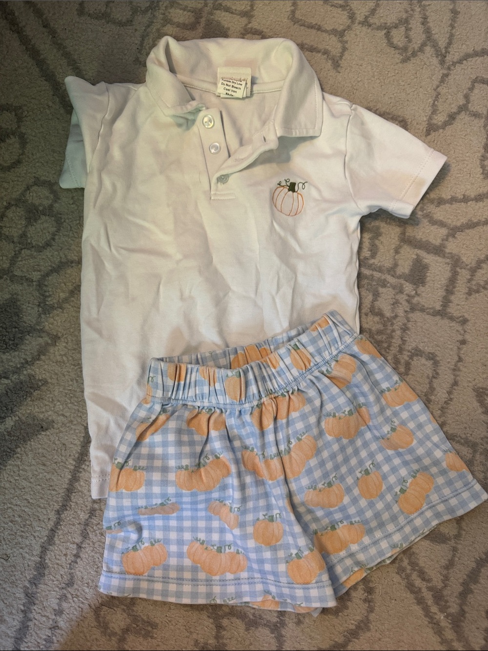 Lullaby Set Kids White Polo Shirt with Pumpkin Embroidery and shorts